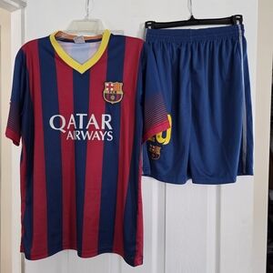 Youth Barcelona Soccer Jersey and Shorts Set - Red and Blue XL ShortS